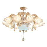 Nordic Hanging Lighting Gold Flower Chandelier Light Fixture with Frosted Textured Glass Shade 8 Gold Clearhalo 'Ceiling Lights' 'Chandeliers' 'Glass shade' 'Glass' 'Modern Chandeliers' 'Modern' Lighting' 2030233