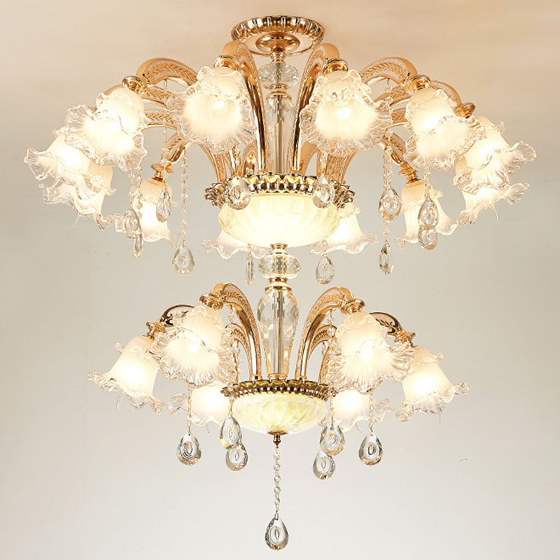 Blossom Pendant Lamp Modern Style Frosted Glass Corridor Chandelier Light with Crystal Ball in Gold 18 Gold Clearhalo 'Ceiling Lights' 'Chandeliers' 'Modern Chandeliers' 'Modern' Lighting' 2030238