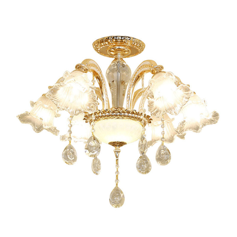 Blossom Pendant Lamp Modern Style Frosted Glass Corridor Chandelier Light with Crystal Ball in Gold Clearhalo 'Ceiling Lights' 'Chandeliers' 'Modern Chandeliers' 'Modern' Lighting' 2030244