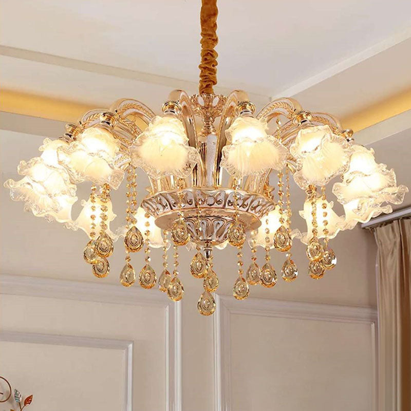Clear Ribbed Glass Petal Ceiling Lamp Contemporary Chandelier Lighting Fixture in Gold 15 Gold Clearhalo 'Ceiling Lights' 'Chandeliers' 'Modern Chandeliers' 'Modern' Lighting' 2030256