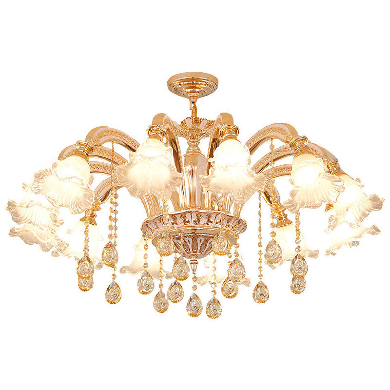 Clear Ribbed Glass Petal Ceiling Lamp Contemporary Chandelier Lighting Fixture in Gold Clearhalo 'Ceiling Lights' 'Chandeliers' 'Modern Chandeliers' 'Modern' Lighting' 2030259