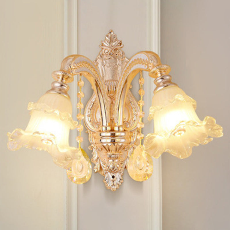 Clear Ribbed Glass Petal Ceiling Lamp Contemporary Chandelier Lighting Fixture in Gold 2 Gold Clearhalo 'Ceiling Lights' 'Chandeliers' 'Modern Chandeliers' 'Modern' Lighting' 2030261