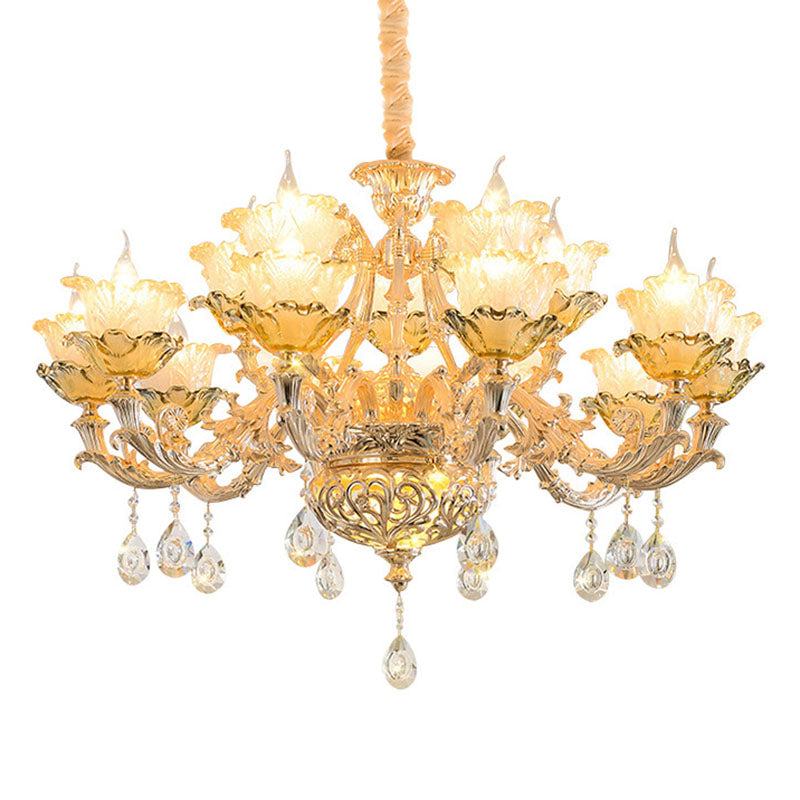 Petal Living Room Hanging Chandelier Amber Textured Glass Modernism Pendant Light Fixture in Gold Clearhalo 'Ceiling Lights' 'Chandeliers' 'Modern Chandeliers' 'Modern' Lighting' 2030269