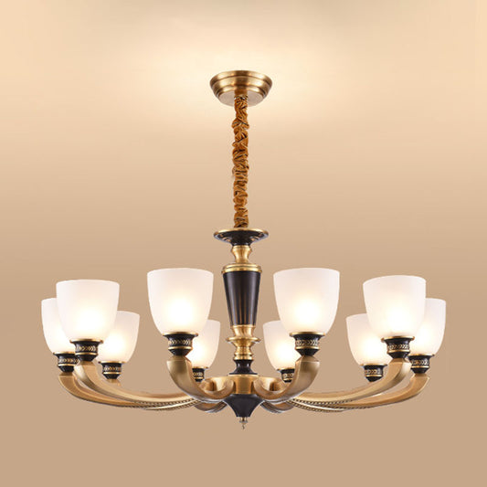 Simplicity Chandelier Lamp Brass Bowl Suspension Lighting Fixture with White Frosted Glass Shad Clearhalo 'Ceiling Lights' 'Chandeliers' 'Modern Chandeliers' 'Modern' Lighting' 2030314