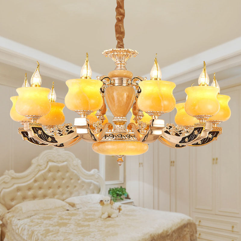 Jar Jade Chandelier Light Fixture Traditional Style Living Room Pendant Lighting in Yellow Clearhalo 'Ceiling Lights' 'Chandeliers' Lighting' options 2030335