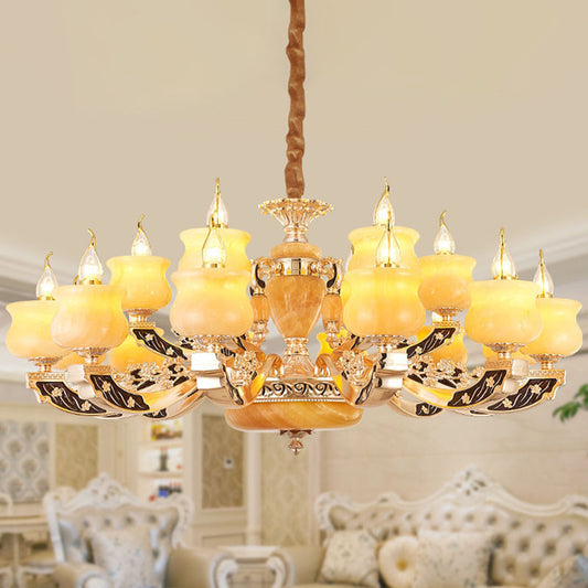 Jar Jade Chandelier Light Fixture Traditional Style Living Room Pendant Lighting in Yellow Clearhalo 'Ceiling Lights' 'Chandeliers' Lighting' options 2030336