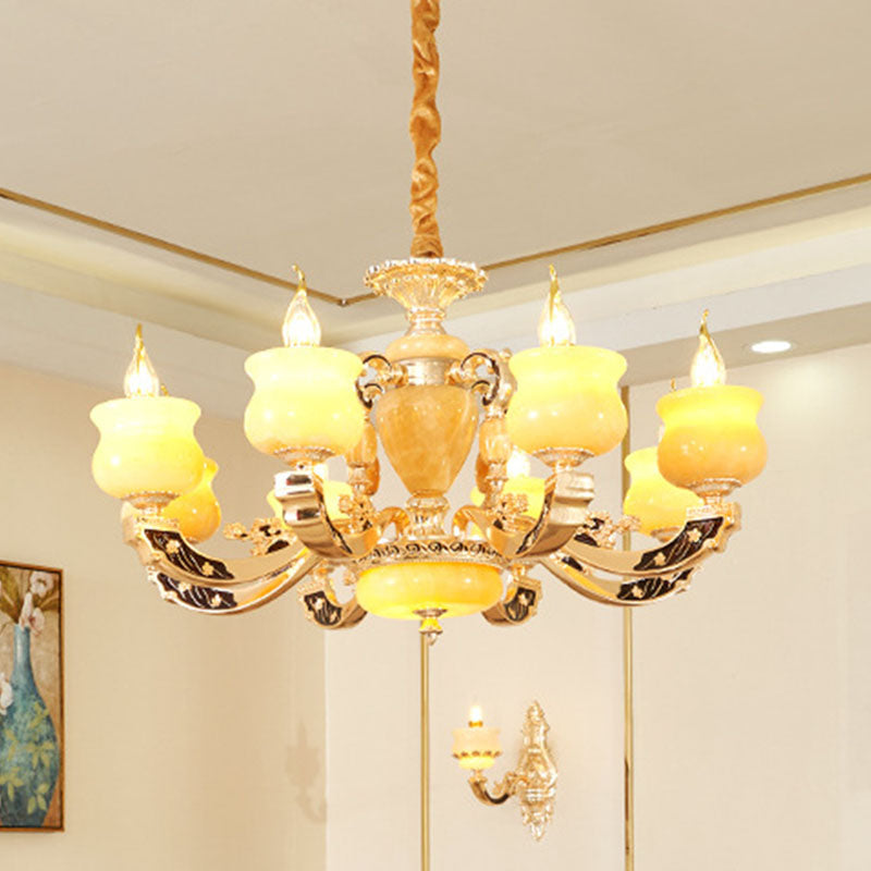 Jar Jade Chandelier Light Fixture Traditional Style Living Room Pendant Lighting in Yellow Clearhalo 'Ceiling Lights' 'Chandeliers' Lighting' options 2030337