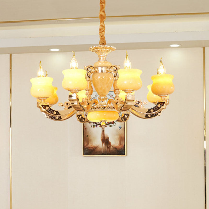 Jar Jade Chandelier Light Fixture Traditional Style Living Room Pendant Lighting in Yellow Clearhalo 'Ceiling Lights' 'Chandeliers' Lighting' options 2030338