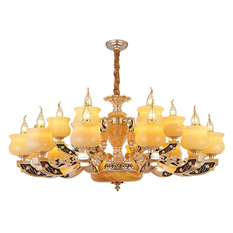 Jar Jade Chandelier Light Fixture Traditional Style Living Room Pendant Lighting in Yellow Clearhalo 'Ceiling Lights' 'Chandeliers' Lighting' options 2030339