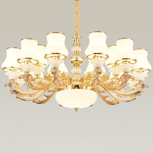 Nordic Flared Chandelier Lamp Milky Glass Living Room Hanging Ceiling Light in Gold 18 Gold Clearhalo 'Ceiling Lights' 'Chandeliers' 'Modern Chandeliers' 'Modern' Lighting' 2030396