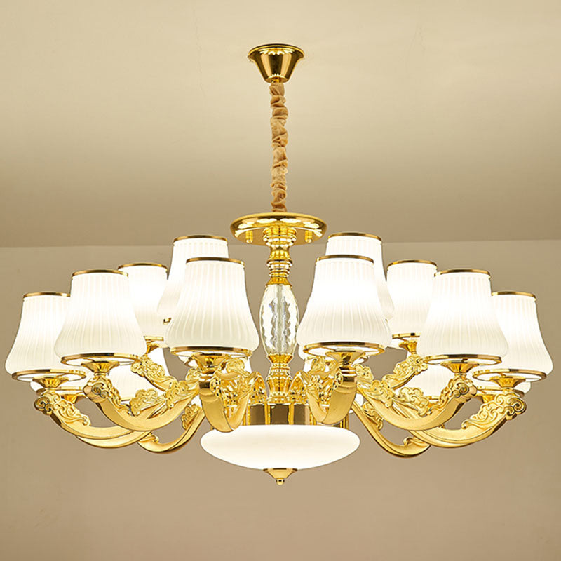 White Ribbed Glass Cone Ceiling Lamp Contemporary Gold Chandelier Light Fixture 18 White Clearhalo 'Ceiling Lights' 'Chandeliers' 'Modern Chandeliers' 'Modern' Lighting' 2030445
