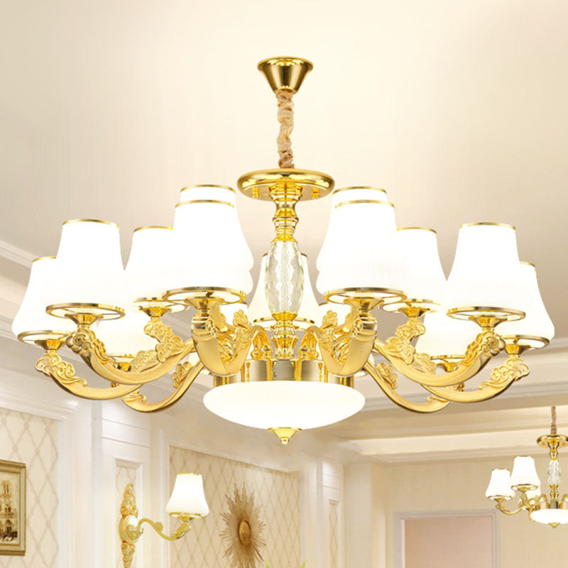 White Ribbed Glass Cone Ceiling Lamp Contemporary Gold Chandelier Light Fixture 15 White Clearhalo 'Ceiling Lights' 'Chandeliers' 'Modern Chandeliers' 'Modern' Lighting' 2030446