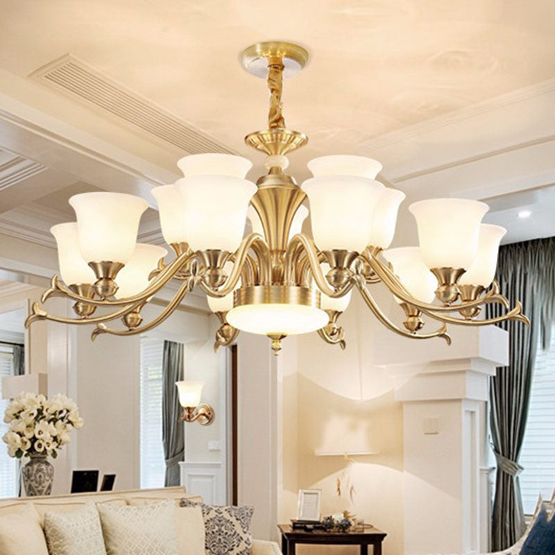 Gold Bell Hanging Lighting Modernity Opaline Glass Chandelier Light Fixture for Living Room Clearhalo 'Ceiling Lights' 'Chandeliers' 'Modern Chandeliers' 'Modern' Lighting' 2030472