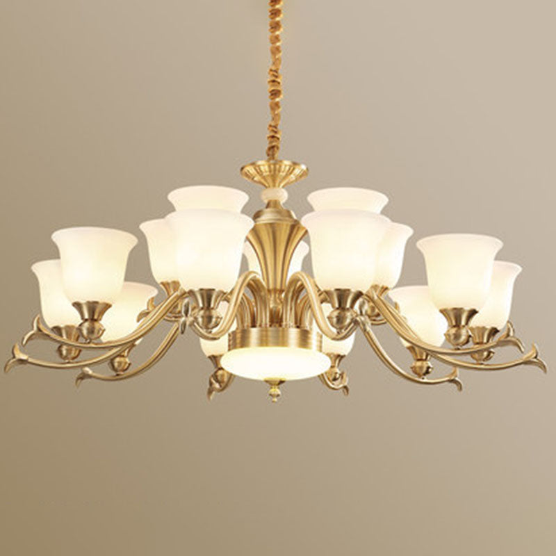 Gold Bell Hanging Lighting Modernity Opaline Glass Chandelier Light Fixture for Living Room Clearhalo 'Ceiling Lights' 'Chandeliers' 'Modern Chandeliers' 'Modern' Lighting' 2030473