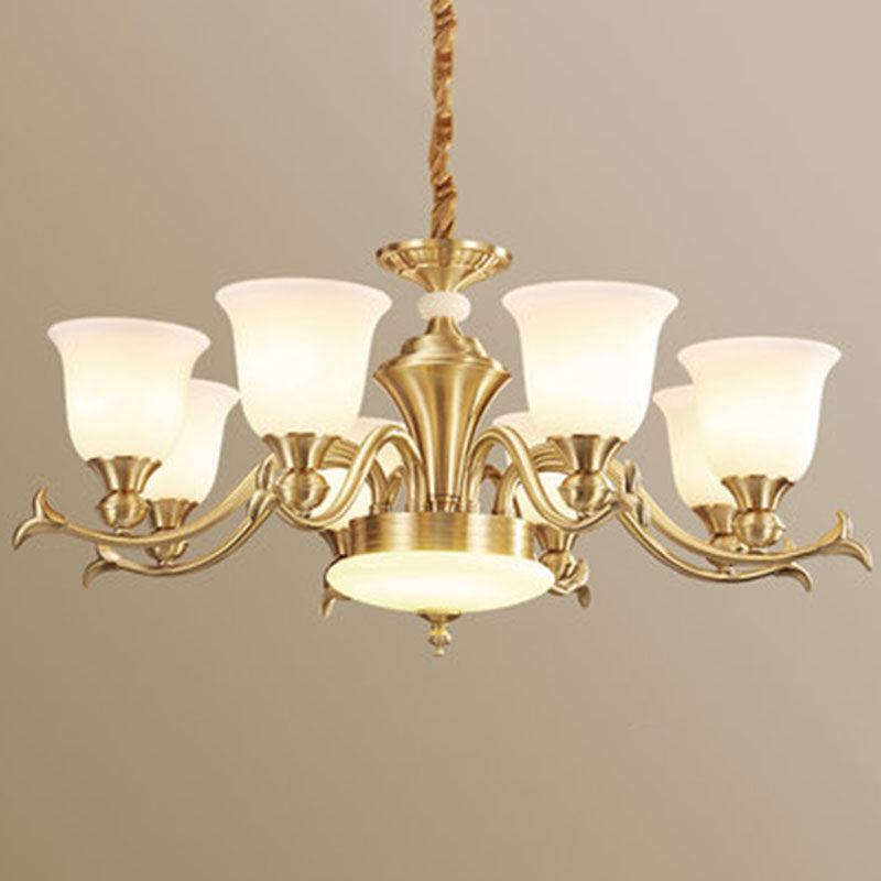 Gold Bell Hanging Lighting Modernity Opaline Glass Chandelier Light Fixture for Living Room Clearhalo 'Ceiling Lights' 'Chandeliers' 'Modern Chandeliers' 'Modern' Lighting' 2030476