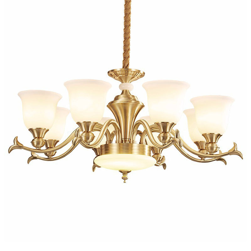 Gold Bell Hanging Lighting Modernity Opaline Glass Chandelier Light Fixture for Living Room Clearhalo 'Ceiling Lights' 'Chandeliers' 'Modern Chandeliers' 'Modern' Lighting' 2030477