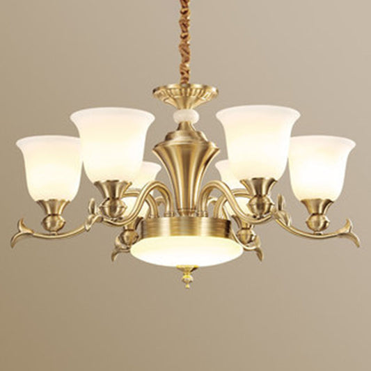 Gold Bell Hanging Lighting Modernity Opaline Glass Chandelier Light Fixture for Living Room 6 White Clearhalo 'Ceiling Lights' 'Chandeliers' 'Modern Chandeliers' 'Modern' Lighting' 2030478