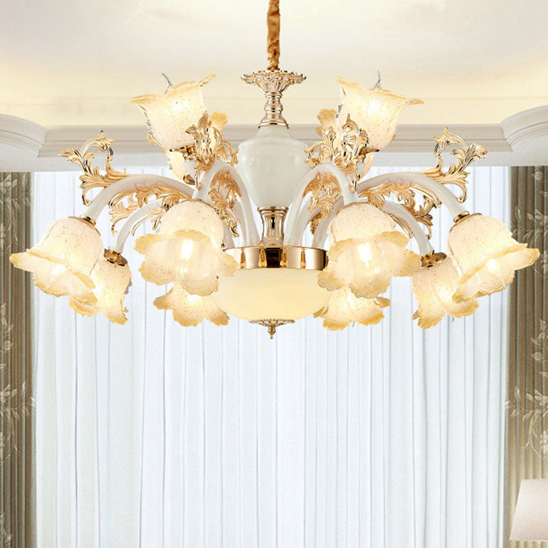 Minimal Flower Ceiling Lamp Frosted Glass Dining Room Chandelier Light Fixture in White 12 White Clearhalo 'Ceiling Lights' 'Chandeliers' 'Glass shade' 'Glass' 'Modern Chandeliers' 'Modern' Lighting' 2030498