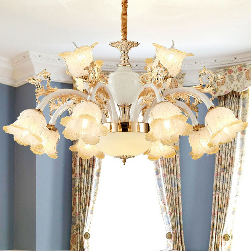 Minimal Flower Ceiling Lamp Frosted Glass Dining Room Chandelier Light Fixture in White Clearhalo 'Ceiling Lights' 'Chandeliers' 'Glass shade' 'Glass' 'Modern Chandeliers' 'Modern' Lighting' 2030499