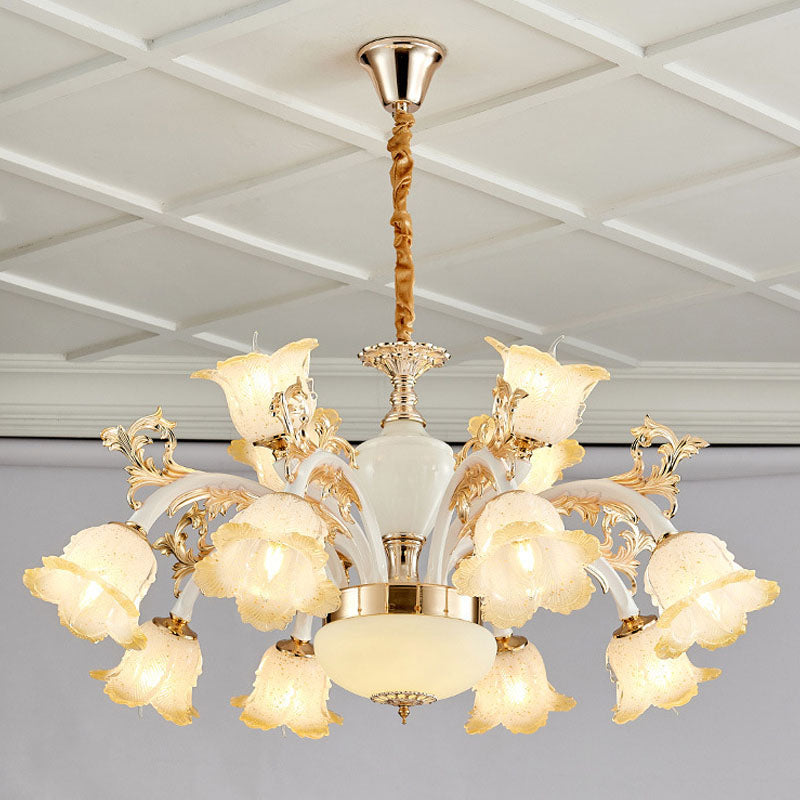 Minimal Flower Ceiling Lamp Frosted Glass Dining Room Chandelier Light Fixture in White Clearhalo 'Ceiling Lights' 'Chandeliers' 'Glass shade' 'Glass' 'Modern Chandeliers' 'Modern' Lighting' 2030500