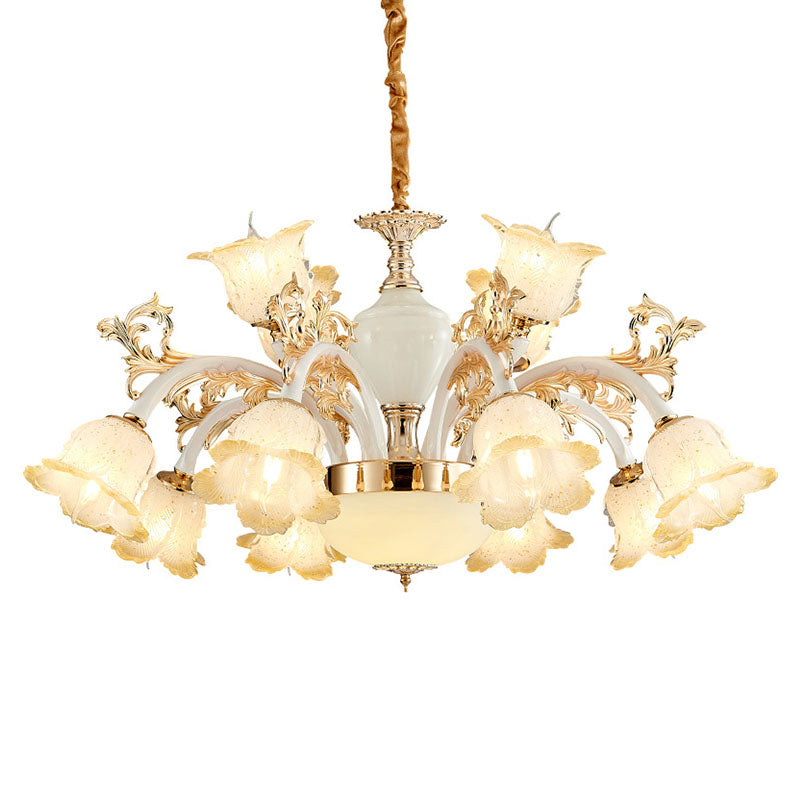 Minimal Flower Ceiling Lamp Frosted Glass Dining Room Chandelier Light Fixture in White Clearhalo 'Ceiling Lights' 'Chandeliers' 'Glass shade' 'Glass' 'Modern Chandeliers' 'Modern' Lighting' 2030501