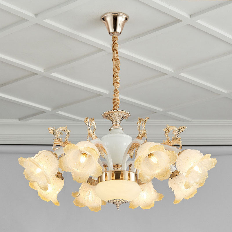 Minimal Flower Ceiling Lamp Frosted Glass Dining Room Chandelier Light Fixture in White 8 White Clearhalo 'Ceiling Lights' 'Chandeliers' 'Glass shade' 'Glass' 'Modern Chandeliers' 'Modern' Lighting' 2030502