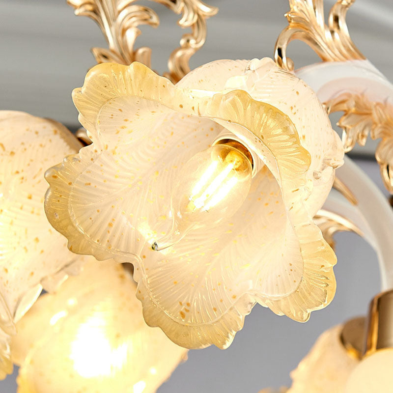 Minimal Flower Ceiling Lamp Frosted Glass Dining Room Chandelier Light Fixture in White Clearhalo 'Ceiling Lights' 'Chandeliers' 'Glass shade' 'Glass' 'Modern Chandeliers' 'Modern' Lighting' 2030503