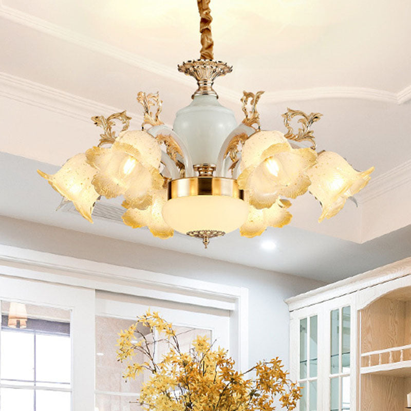 Minimal Flower Ceiling Lamp Frosted Glass Dining Room Chandelier Light Fixture in White 6 White Clearhalo 'Ceiling Lights' 'Chandeliers' 'Glass shade' 'Glass' 'Modern Chandeliers' 'Modern' Lighting' 2030504