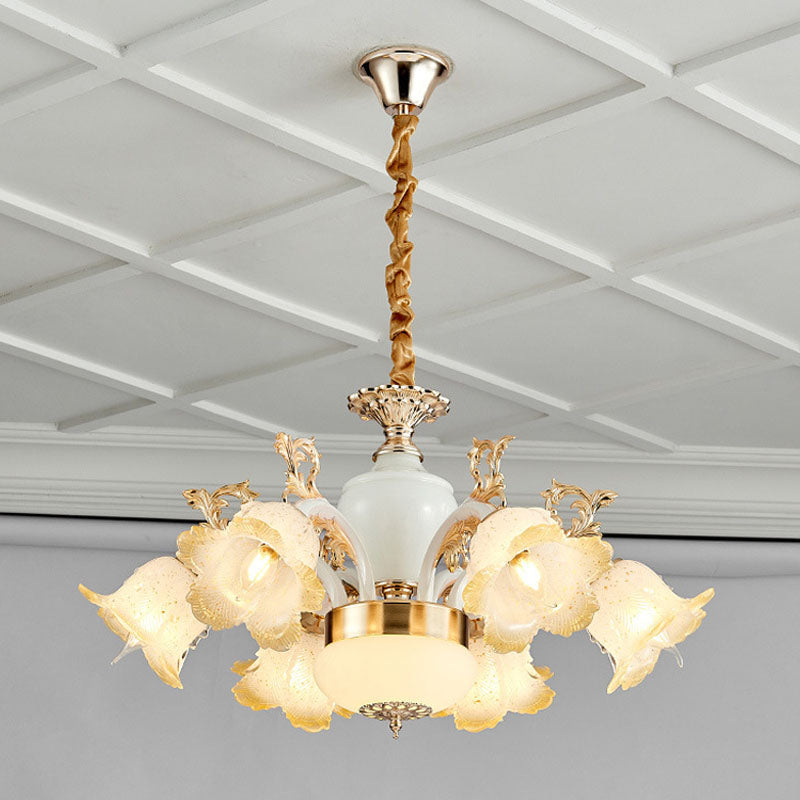 Minimal Flower Ceiling Lamp Frosted Glass Dining Room Chandelier Light Fixture in White Clearhalo 'Ceiling Lights' 'Chandeliers' 'Glass shade' 'Glass' 'Modern Chandeliers' 'Modern' Lighting' 2030505