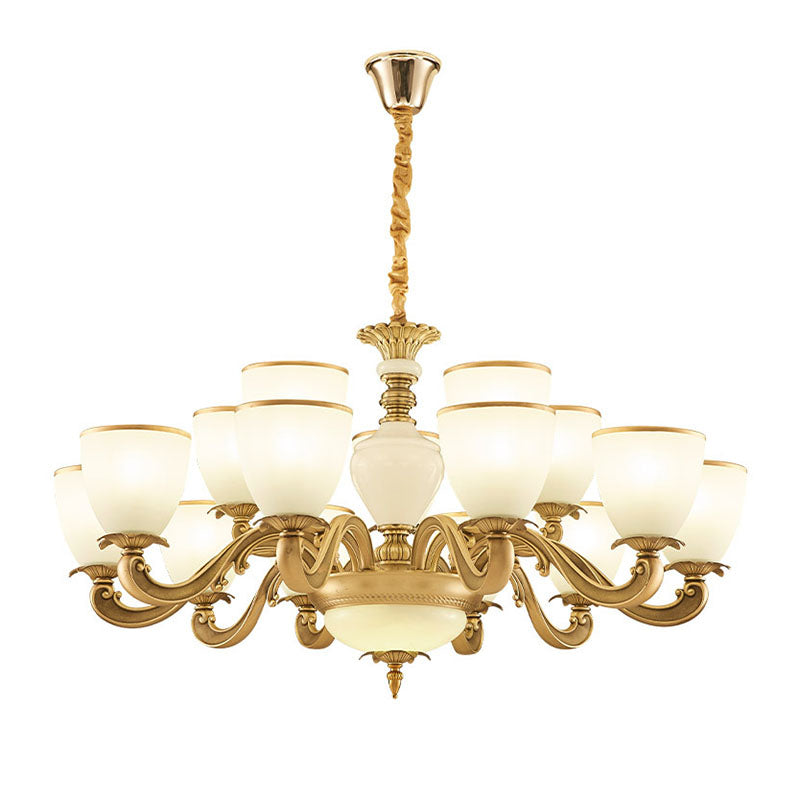 Milky Glass Bowl Up Chandelier Simplicity Pendant Light Fixture in Gold for Living Room Clearhalo 'Ceiling Lights' 'Chandeliers' 'Glass shade' 'Glass' 'Modern Chandeliers' 'Modern' Lighting' 2030508