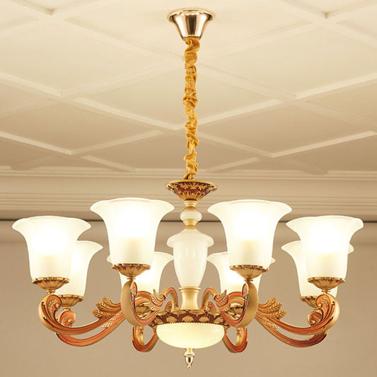 Morning Glory Frosted Glass Chandelier Modernist Gold Pendant Lighting Fixture for Bedroom Clearhalo 'Ceiling Lights' 'Chandeliers' 'Modern Chandeliers' 'Modern' Lighting' 2030540