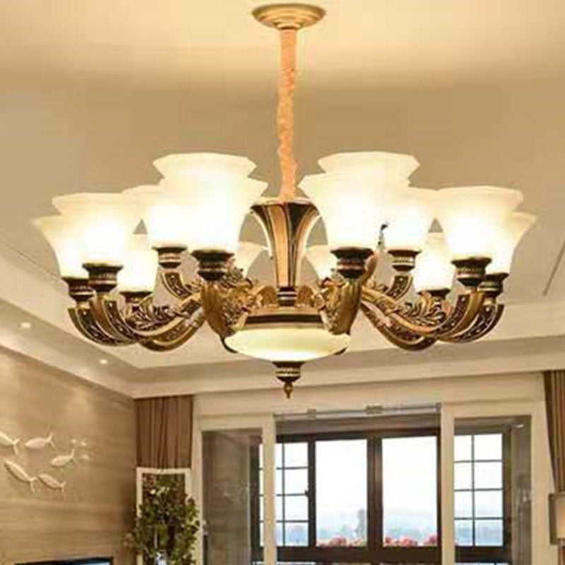Modernism Pendant Lamp Gold Paneled Bell Hanging Chandelier with Opaline Frosted Glass Shade 15 Gold Clearhalo 'Ceiling Lights' 'Chandeliers' 'Modern Chandeliers' 'Modern' Lighting' 2030569