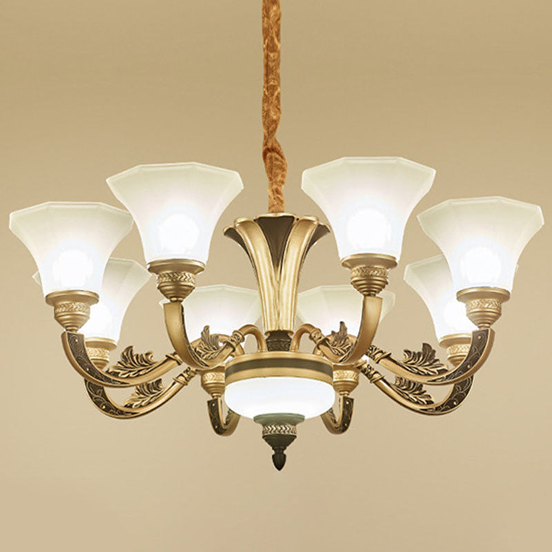 Modernism Pendant Lamp Gold Paneled Bell Hanging Chandelier with Opaline Frosted Glass Shade 8 Gold Clearhalo 'Ceiling Lights' 'Chandeliers' 'Modern Chandeliers' 'Modern' Lighting' 2030572