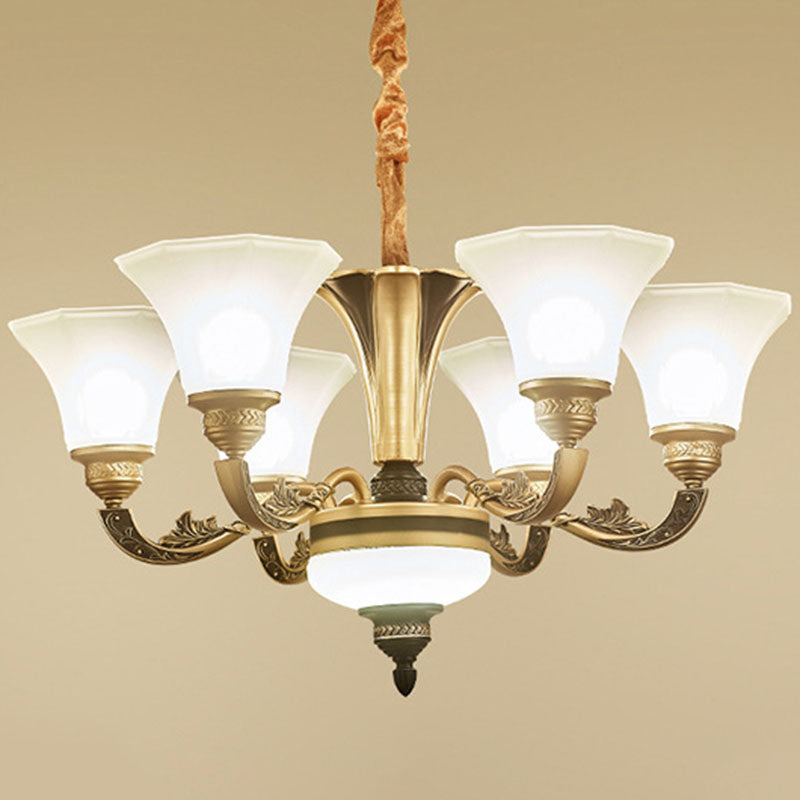 Modernism Pendant Lamp Gold Paneled Bell Hanging Chandelier with Opaline Frosted Glass Shade 6 Gold Clearhalo 'Ceiling Lights' 'Chandeliers' 'Modern Chandeliers' 'Modern' Lighting' 2030573