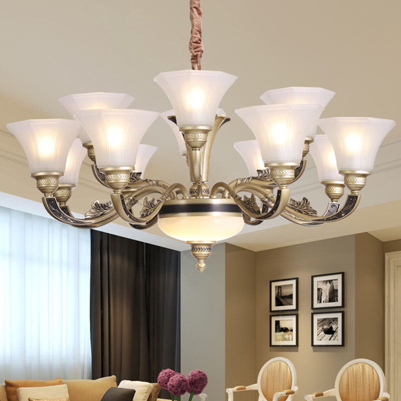 Bell Shaped Ceiling Chandelier Contemporary Frosted Glass Living Room Pendant Light Kit in White 15 White Clearhalo 'Ceiling Lights' 'Chandeliers' 'Modern Chandeliers' 'Modern' Lighting' 2030577