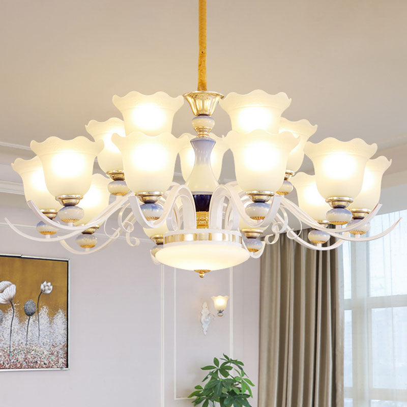 Nordic Blossom Hanging Lighting White Glass Living Room Chandelier Light Fixture Clearhalo 'Ceiling Lights' 'Chandeliers' 'Glass shade' 'Glass' 'Modern Chandeliers' 'Modern' Lighting' 2030585