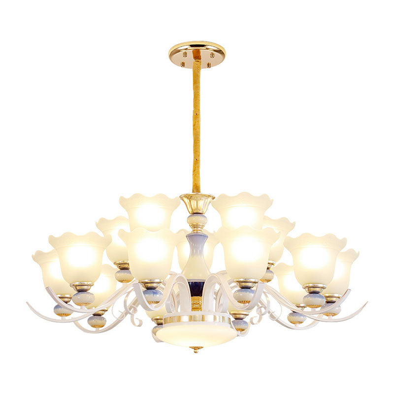 Nordic Blossom Hanging Lighting White Glass Living Room Chandelier Light Fixture Clearhalo 'Ceiling Lights' 'Chandeliers' 'Glass shade' 'Glass' 'Modern Chandeliers' 'Modern' Lighting' 2030586