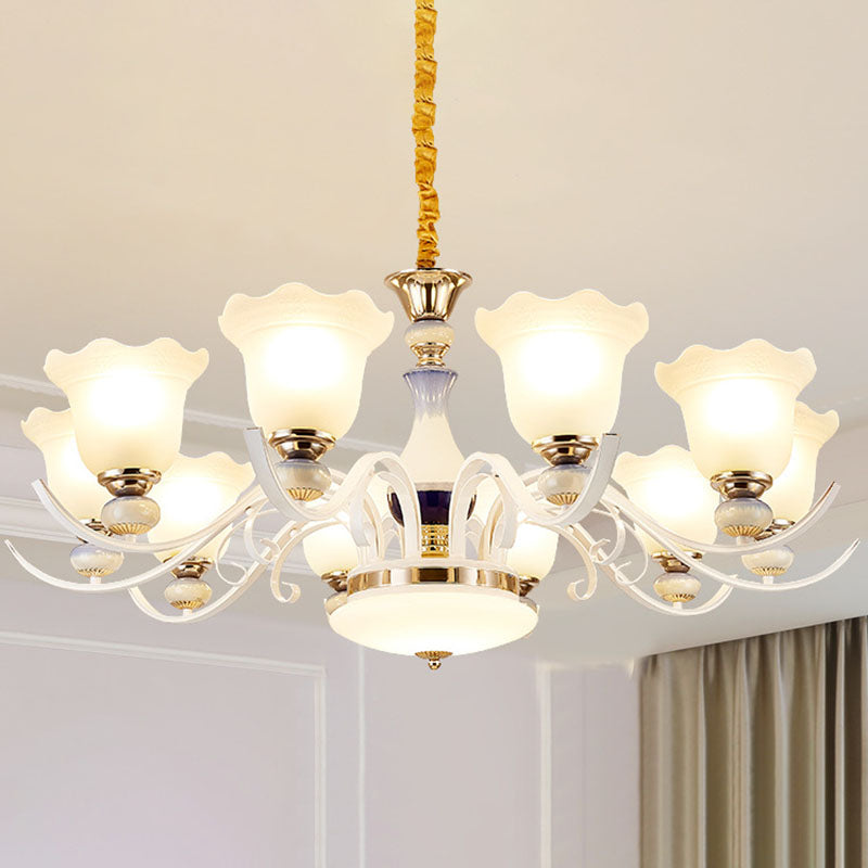Nordic Blossom Hanging Lighting White Glass Living Room Chandelier Light Fixture Clearhalo 'Ceiling Lights' 'Chandeliers' 'Glass shade' 'Glass' 'Modern Chandeliers' 'Modern' Lighting' 2030588