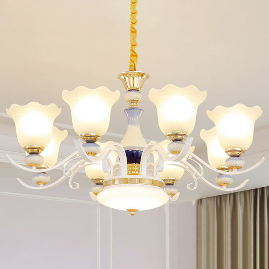 Nordic Blossom Hanging Lighting White Glass Living Room Chandelier Light Fixture 8 White Clearhalo 'Ceiling Lights' 'Chandeliers' 'Glass shade' 'Glass' 'Modern Chandeliers' 'Modern' Lighting' 2030589