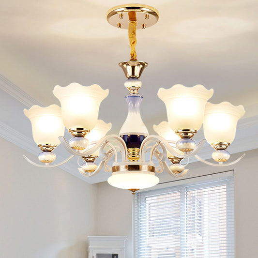 Nordic Blossom Hanging Lighting White Glass Living Room Chandelier Light Fixture 6 White Clearhalo 'Ceiling Lights' 'Chandeliers' 'Glass shade' 'Glass' 'Modern Chandeliers' 'Modern' Lighting' 2030590