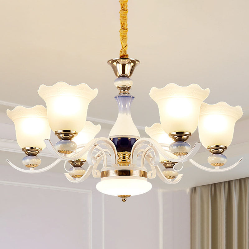 Nordic Blossom Hanging Lighting White Glass Living Room Chandelier Light Fixture Clearhalo 'Ceiling Lights' 'Chandeliers' 'Glass shade' 'Glass' 'Modern Chandeliers' 'Modern' Lighting' 2030591