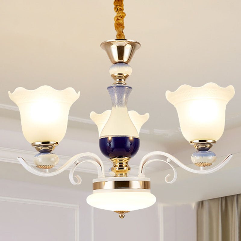 Nordic Blossom Hanging Lighting White Glass Living Room Chandelier Light Fixture Clearhalo 'Ceiling Lights' 'Chandeliers' 'Glass shade' 'Glass' 'Modern Chandeliers' 'Modern' Lighting' 2030593