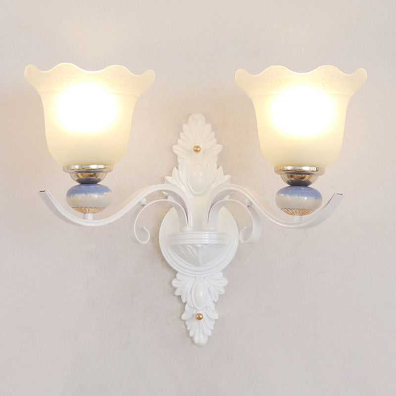 Nordic Blossom Hanging Lighting White Glass Living Room Chandelier Light Fixture 2 White Clearhalo 'Ceiling Lights' 'Chandeliers' 'Glass shade' 'Glass' 'Modern Chandeliers' 'Modern' Lighting' 2030594