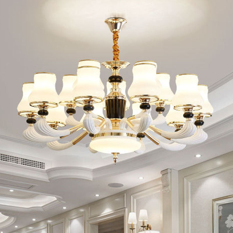 Milky Glass Flared Pendulum Light Modern Style Chandelier Lighting Fixture for Dining Room 15 White Clearhalo 'Ceiling Lights' 'Chandeliers' 'Glass shade' 'Glass' 'Modern Chandeliers' 'Modern' Lighting' 2030596