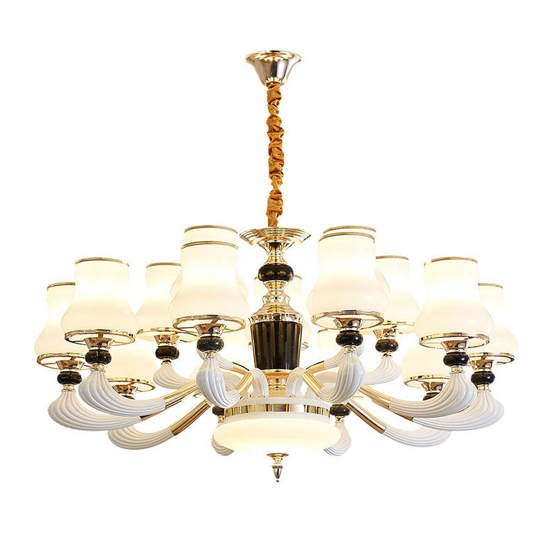 Milky Glass Flared Pendulum Light Modern Style Chandelier Lighting Fixture for Dining Room Clearhalo 'Ceiling Lights' 'Chandeliers' 'Glass shade' 'Glass' 'Modern Chandeliers' 'Modern' Lighting' 2030599