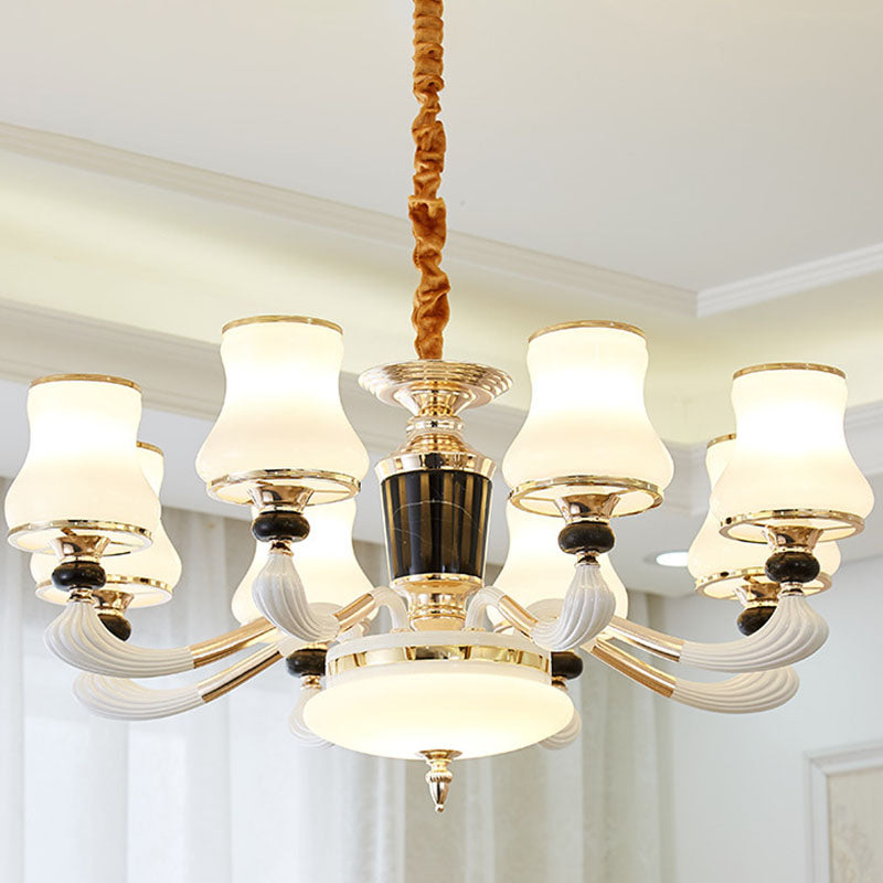 Milky Glass Flared Pendulum Light Modern Style Chandelier Lighting Fixture for Dining Room 8 White Clearhalo 'Ceiling Lights' 'Chandeliers' 'Glass shade' 'Glass' 'Modern Chandeliers' 'Modern' Lighting' 2030603