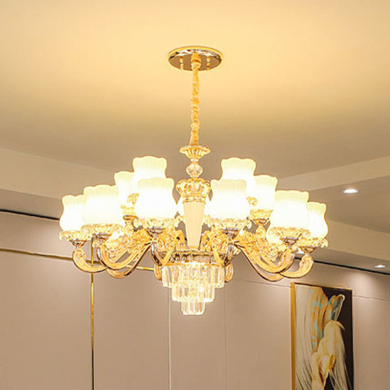 Bud Shaped Drop Lamp Contemporary Milky Glass Dining Room Chandelier Light Fixture in Gold 18 Gold Clearhalo 'Ceiling Lights' 'Chandeliers' 'Modern Chandeliers' 'Modern' Lighting' 2030660