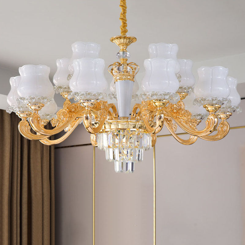 Bud Shaped Drop Lamp Contemporary Milky Glass Dining Room Chandelier Light Fixture in Gold Clearhalo 'Ceiling Lights' 'Chandeliers' 'Modern Chandeliers' 'Modern' Lighting' 2030661