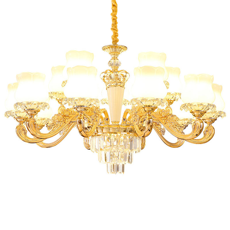 Bud Shaped Drop Lamp Contemporary Milky Glass Dining Room Chandelier Light Fixture in Gold Clearhalo 'Ceiling Lights' 'Chandeliers' 'Modern Chandeliers' 'Modern' Lighting' 2030663