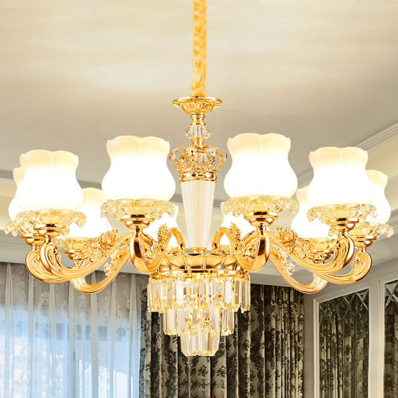 Bud Shaped Drop Lamp Contemporary Milky Glass Dining Room Chandelier Light Fixture in Gold 10 Gold Clearhalo 'Ceiling Lights' 'Chandeliers' 'Modern Chandeliers' 'Modern' Lighting' 2030666